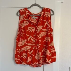 LOFT Boxy Sleeveless Orange and White Blouse